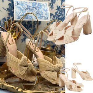 🆕 LOEFFLER RANDALL 🧿 NWOB Camellia Pleated Bow Heels, Cream Sparkle Mesh, Sz 7